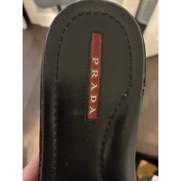 Prada Sport Authentic Solid Black Leather Platform Wedge Slides Sandals 6.5 - Picture 5 of 8